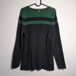 Lauren Ralph Lauren Womens 2X Plus Knit Sweater Green Black Boat Neck Academia